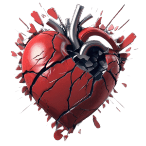 3D cracked mechanical heart illustration symbolizing emotional damage and heartbreak