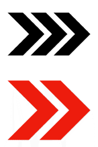 Red double chevron arrow icon pointing right on transparent background