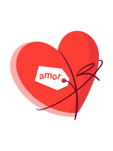 Red heart PNG with “Amor” tag and ribbon – Spanish love clipart with transparent background