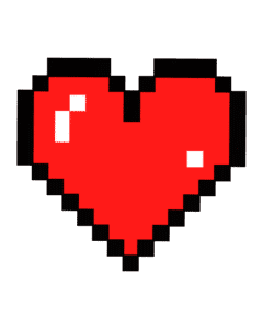 8-bit red pixel heart PNG image with transparent background – retro game style