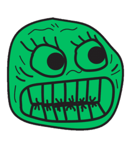 Green emoji face with nervous awkward expression PNG