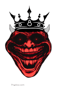 Devil troll face with red glow, horns, and evil smile PNG image