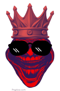 Troll face king PNG with crown and sunglasses on black background – free meme image