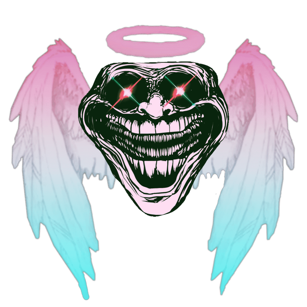 Troll Face With Angled Wings PNG free